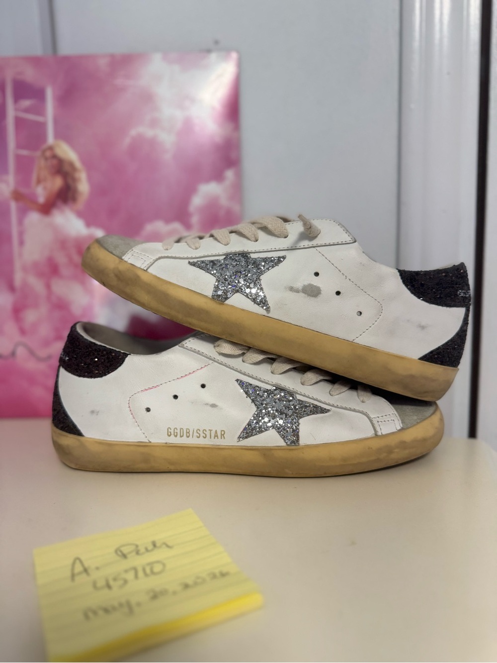 Golden Goose White Sneakers with Silver Glitter Star